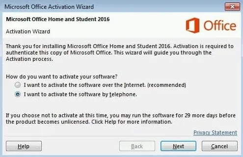 Office 2013 Activation Wizard - Telephone Activation