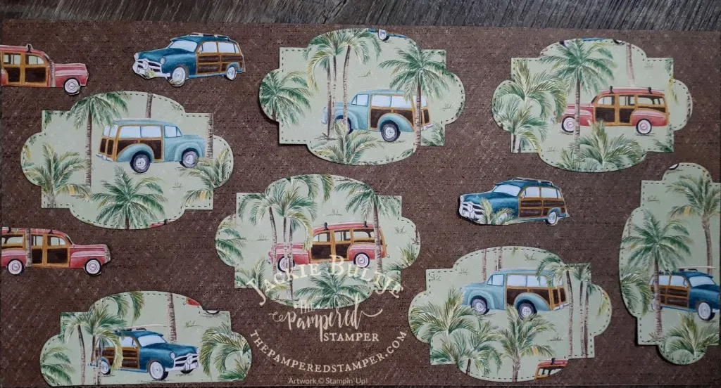 Patterned paper featuring vintage station wagons from the Tropical Oasis suite.