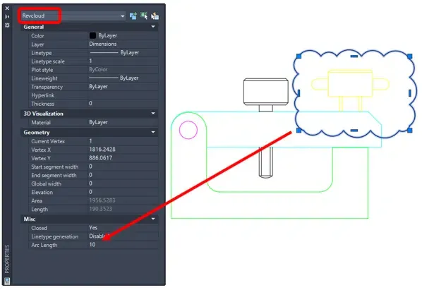 RevCloud Properties Dialog Panel
