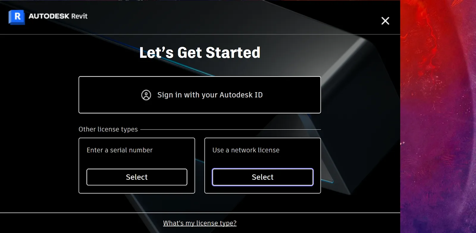 Select network license option