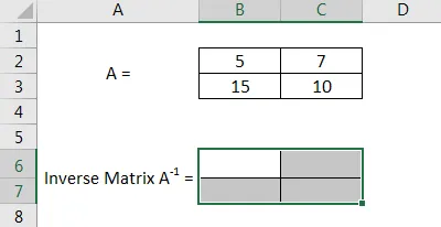 Selecting the output range for the inverse matrix.