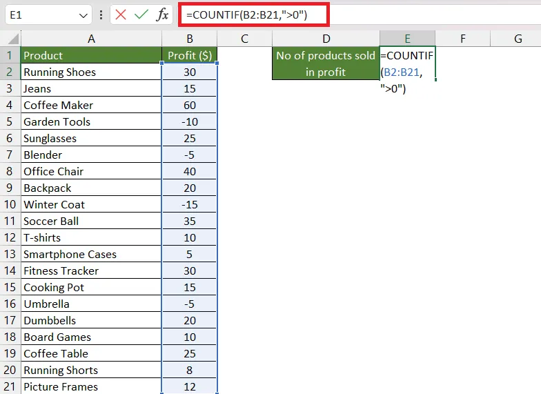 Specifying the criteria in COUNTIF