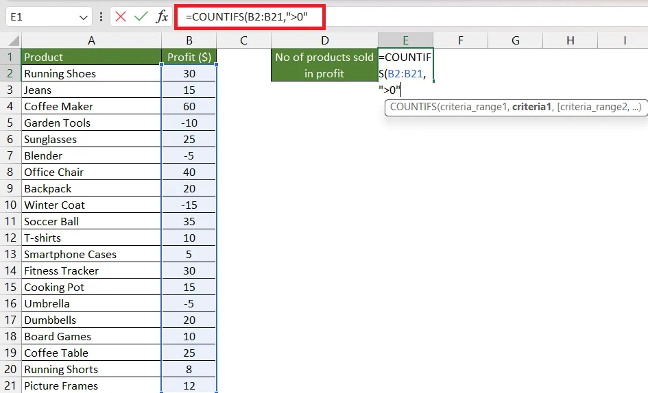 Specifying the first criteria in COUNTIFS