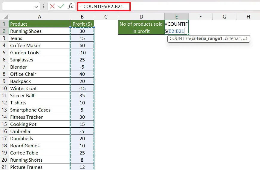 Specifying the first range in COUNTIFS