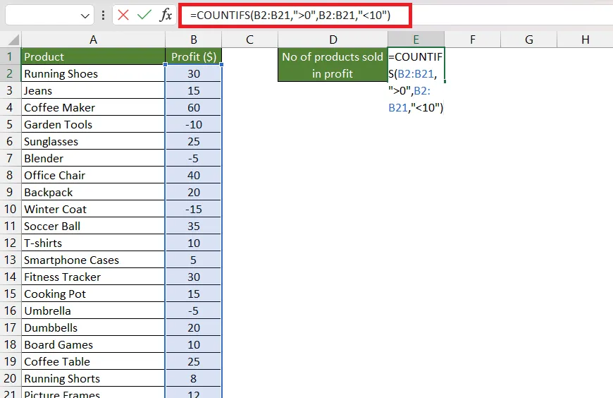Specifying the second criteria in COUNTIFS