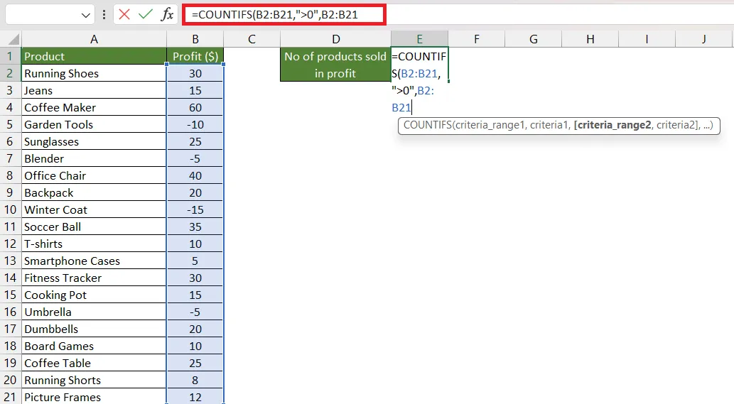 Specifying the second range in COUNTIFS