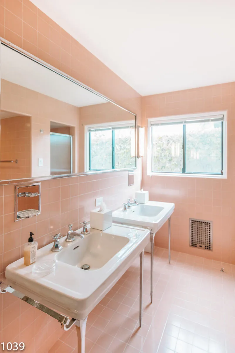 The pink sink in the bathroom at Frank Sinatra's Twin Palms Estate