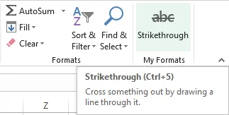 The strikethrough button added to the Excel ribbon