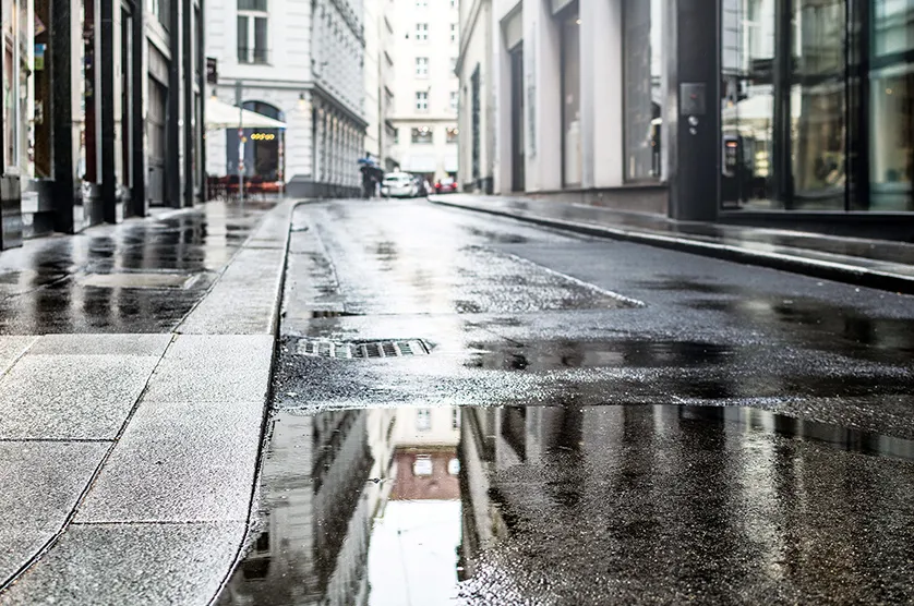 Wet paved road