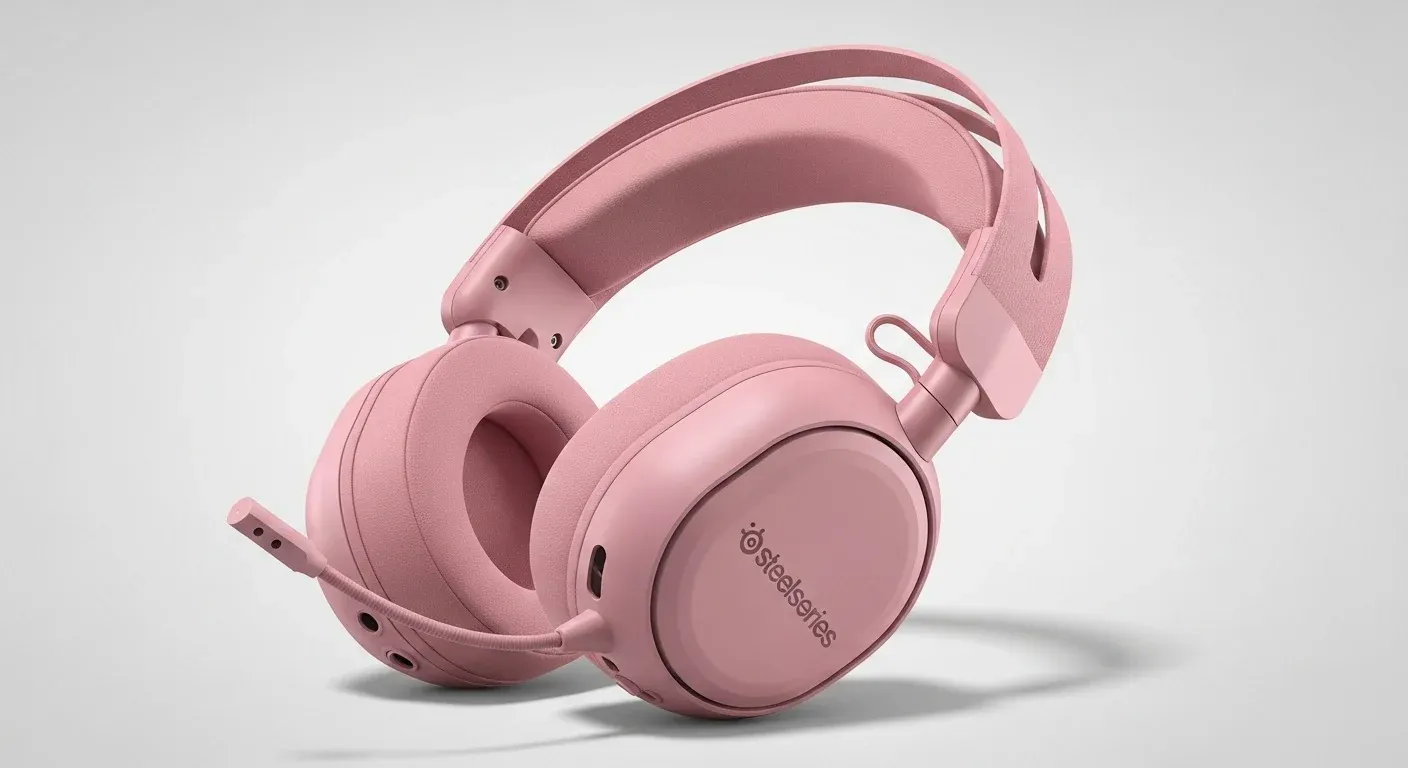 SteelSeries Arctis 7 headset in a subtle pink hue.