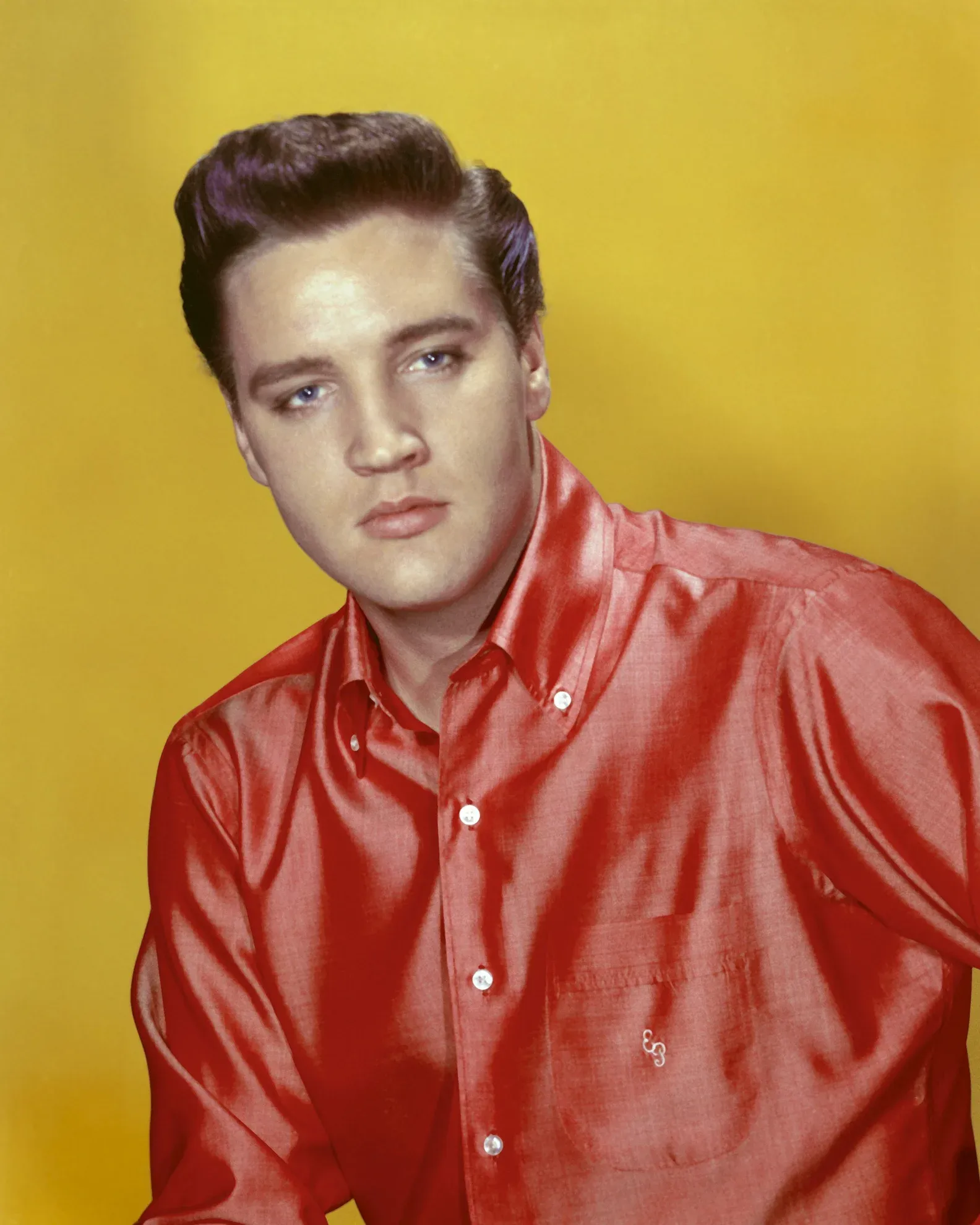Elvis Presley in the 1950s, exuding charisma and a captivating smile.