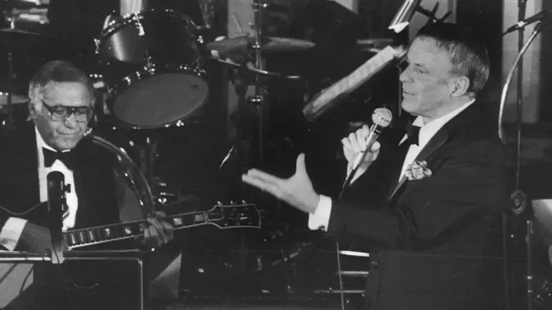 Frank Sinatra on stage during his São Paulo concert series at the Maksoud Plaza hotel