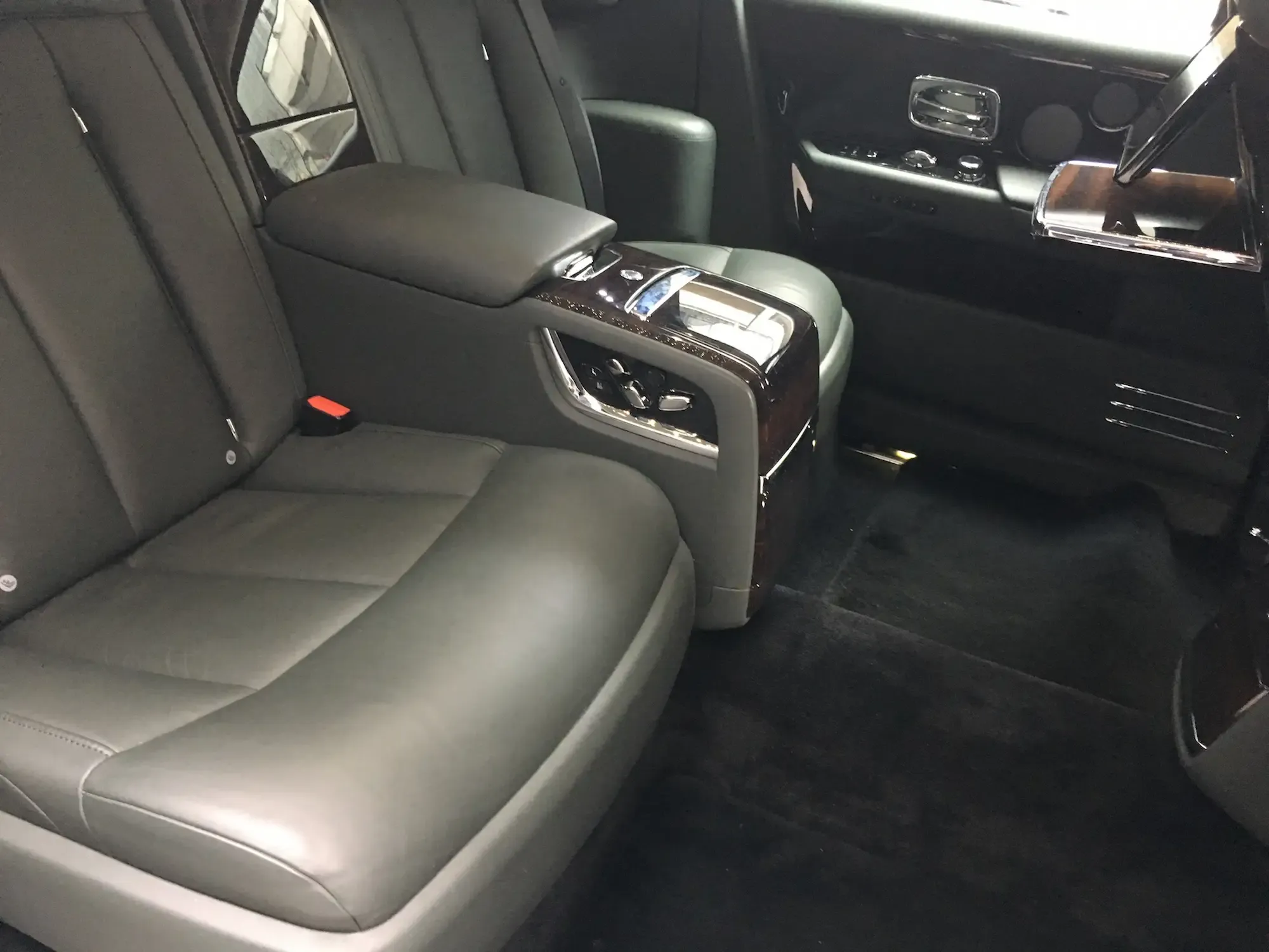 Interior of the Rolls-Royce Phantom showing the rear seats