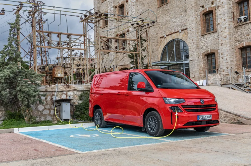 Volkswagen e-Transporter charging and driving on open road