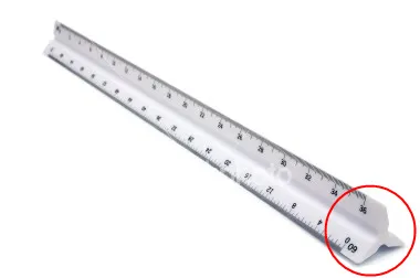 A Scale rule seen from one end