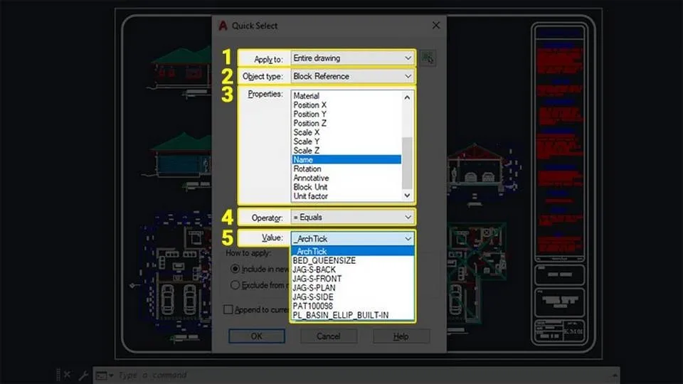 Configuring Quick Select parameters for precise block location