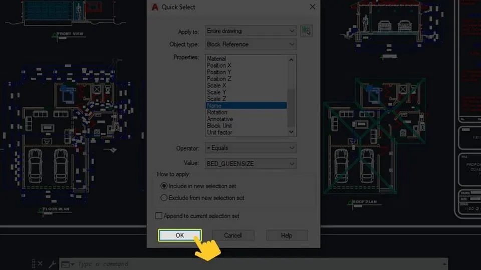 Quick Select results showing block locations