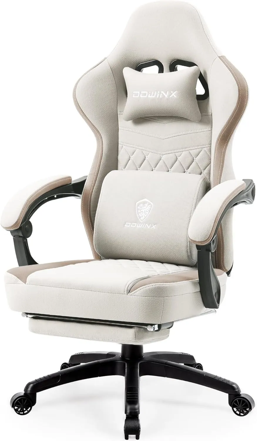 Dowinx LS-6657D Breathable Fabric Gaming Chair showcasing its cooling gel pad and ergonomic design