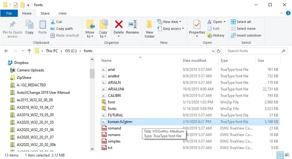 Right-clicking on a TTF file in Windows Explorer to access the install options