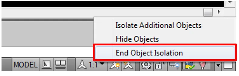 Isolate button drop-down menu with End Object Isolation option