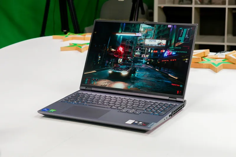 Lenovo Legion Pro 5 16IRX9 gaming laptop on a desk, showcasing its sleek chassis and high-refresh-rate display
