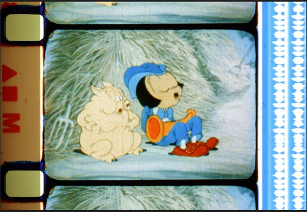 A close-up frame from "The Big Bad Wolf" showing Kodak film stock identification