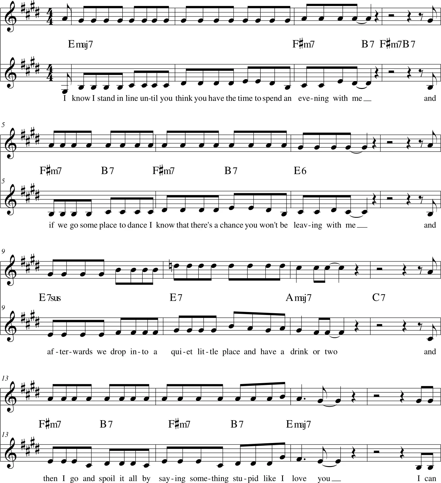 Two overlapping melodic lines illustrated in Somethin' Stupid sheet music