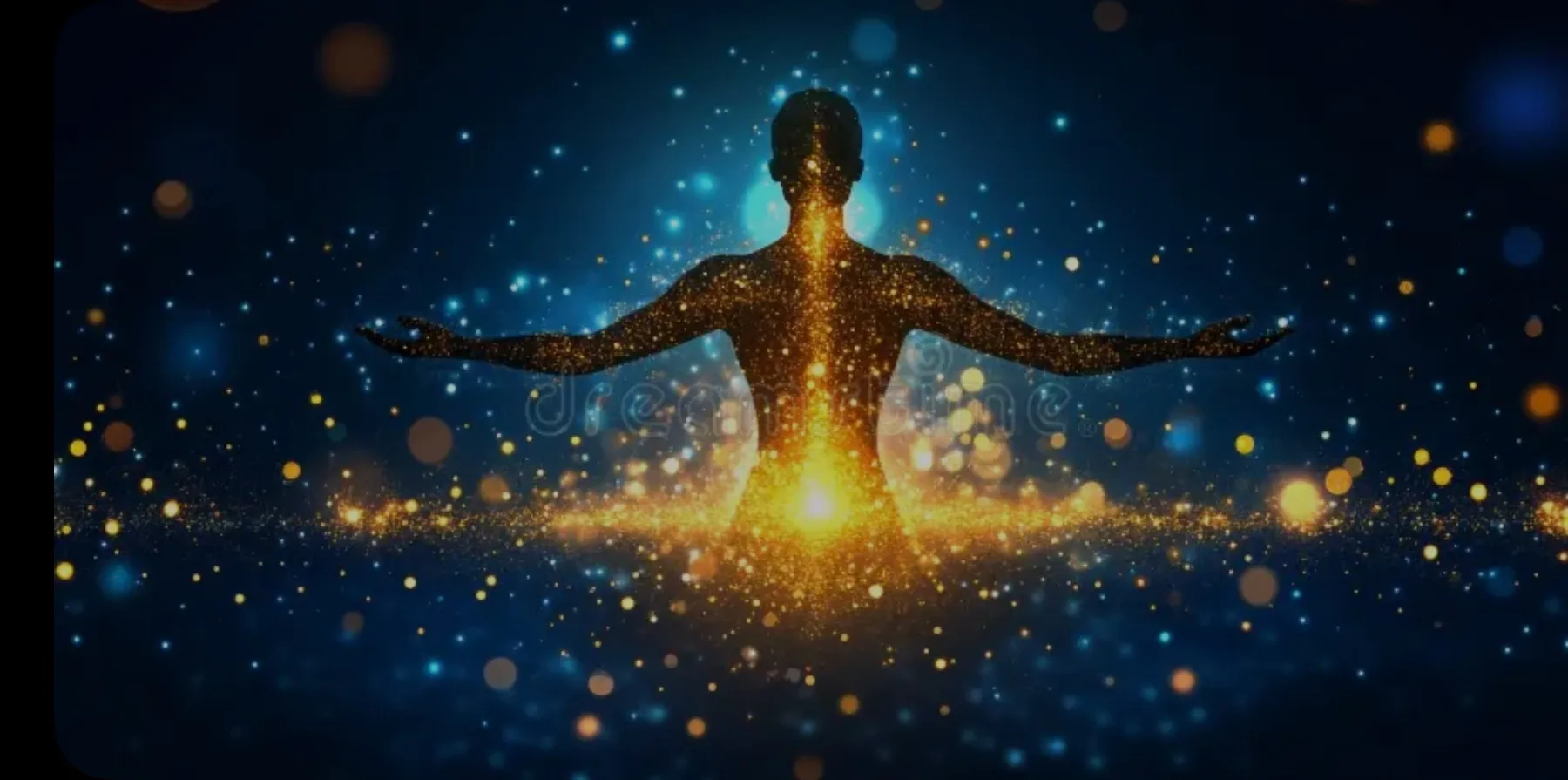 A collage representing the diverse elements of the New Age movement including crystals, meditation, yoga, and spiritual symbols