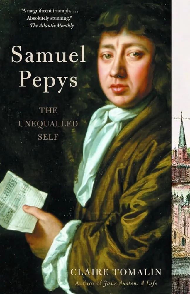 A portrait of Samuel Pepys in his later years, wearing a formal periwig and dressed in the style of a 17th-century English gentleman