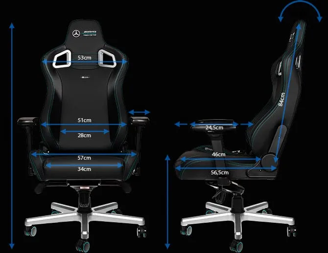 A detailed view of the ergonomic features of the gaming chair, including adjustable armrests and lumbar support.