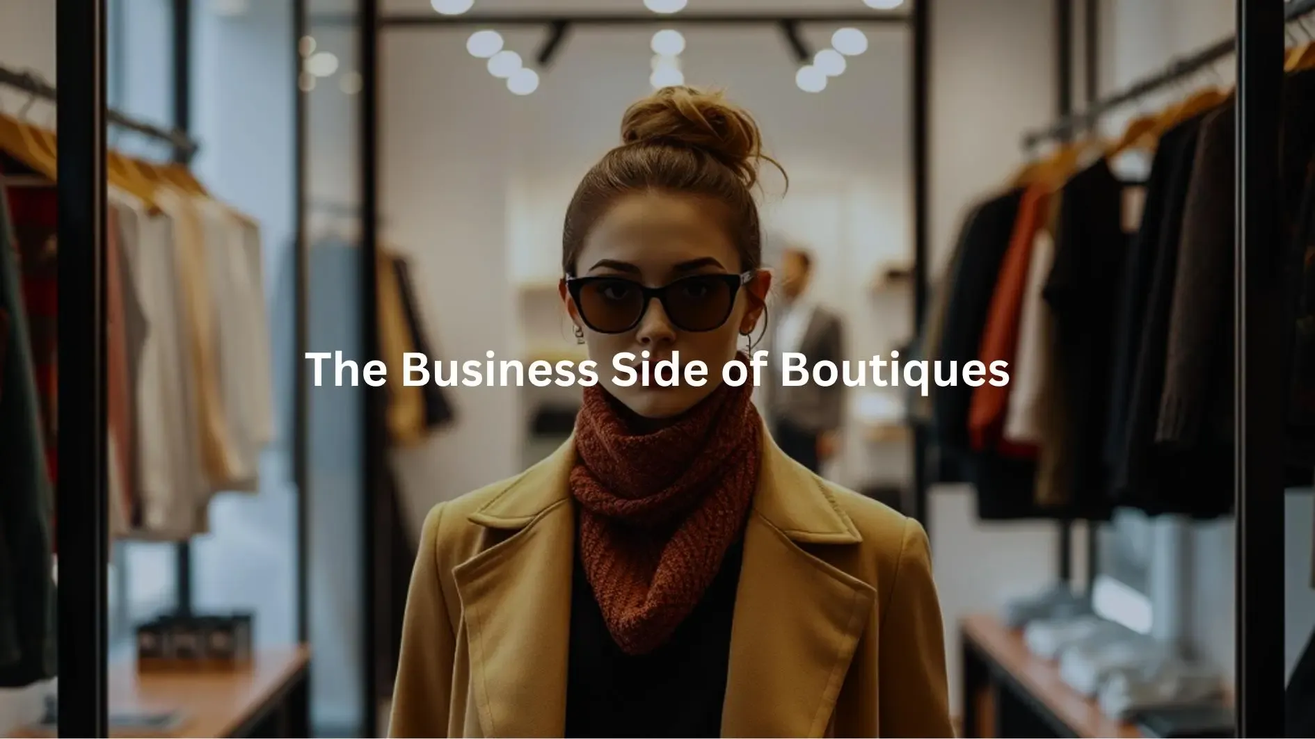 A stylish boutique owner arranging curated fashion pieces inside a small retail store