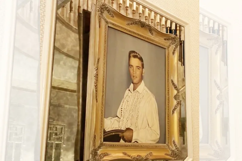 A rare portrait of Elvis Presley with his natural blonde hair, displayed at Graceland.