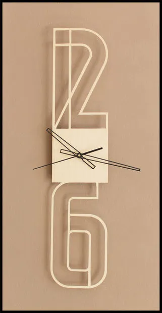 A visually striking clock featuring typographic elements