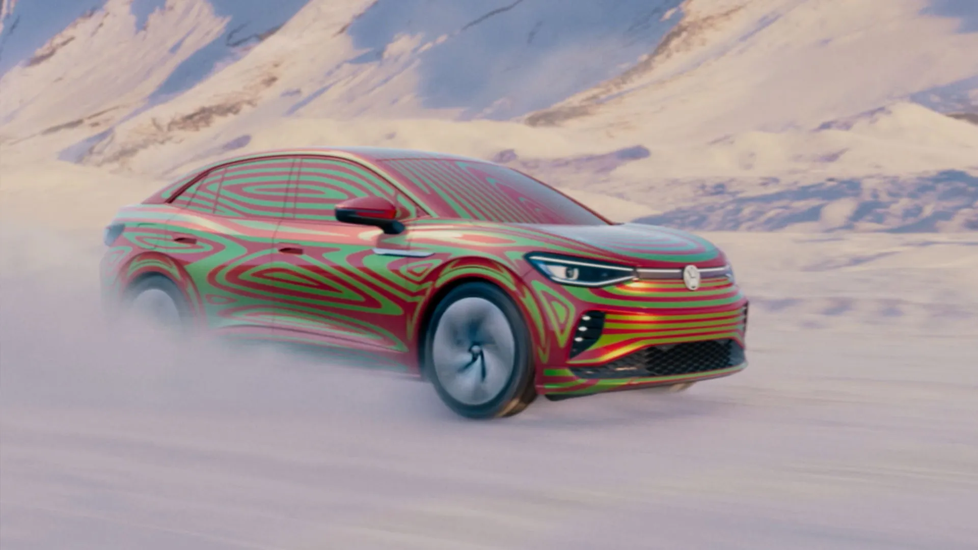 Volkswagen ID.5 front-end teaser image showing the sleek coupe SUV design set to launch ahead of the larger ID.8