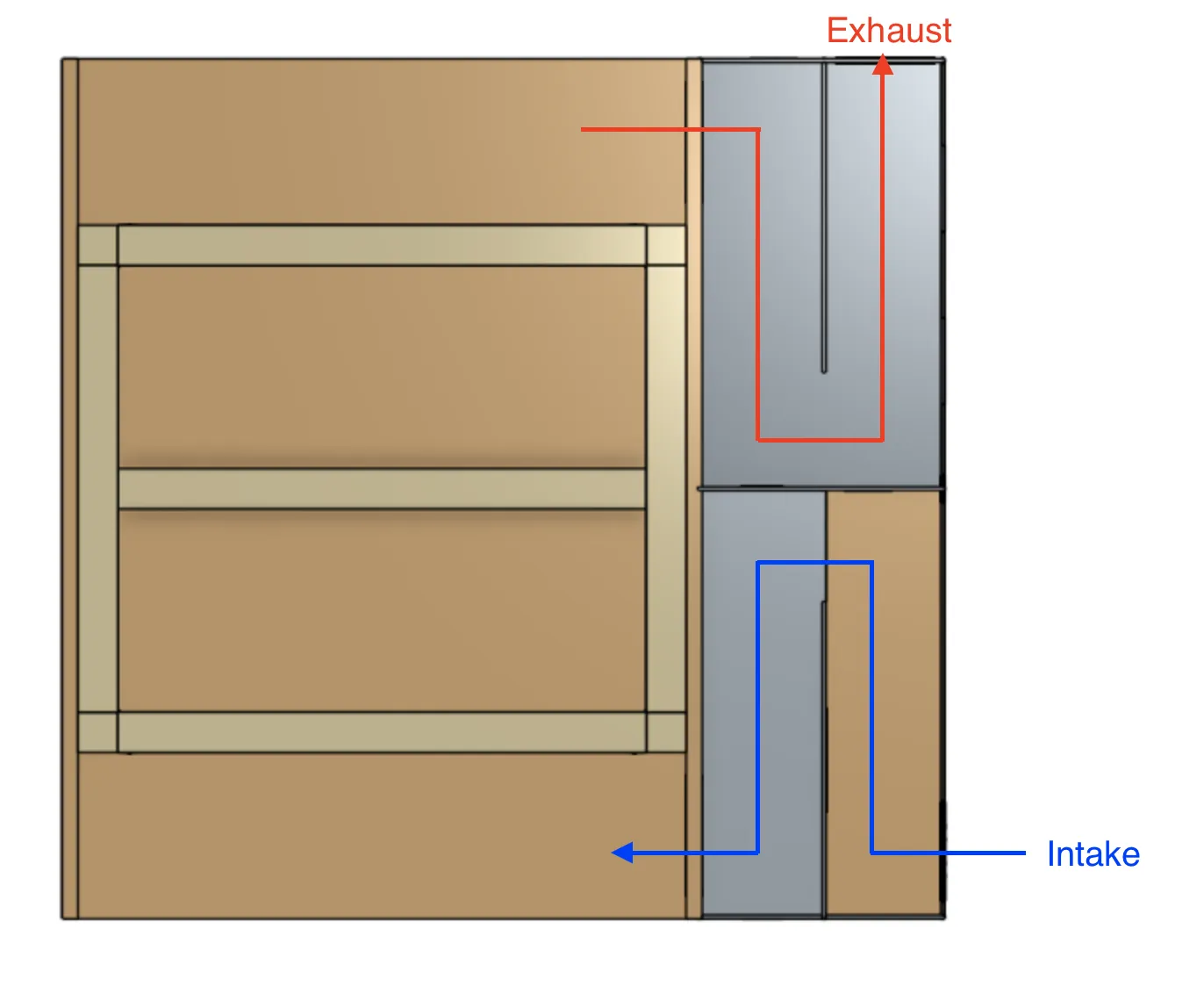 Zig-zag air baffle for sound suppression