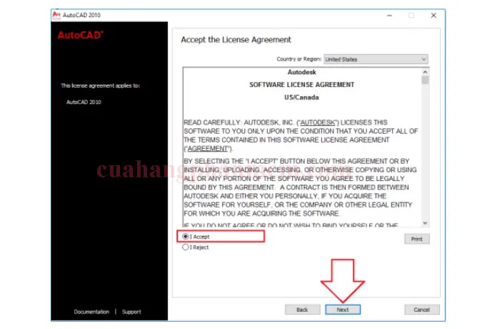 The software license agreement screen during the setup phase