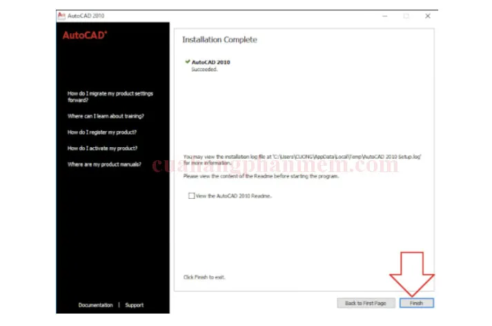 Successful completion of the software installation process