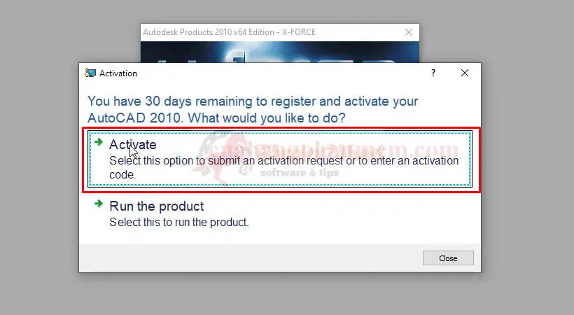 The activation window showing license status and registration options