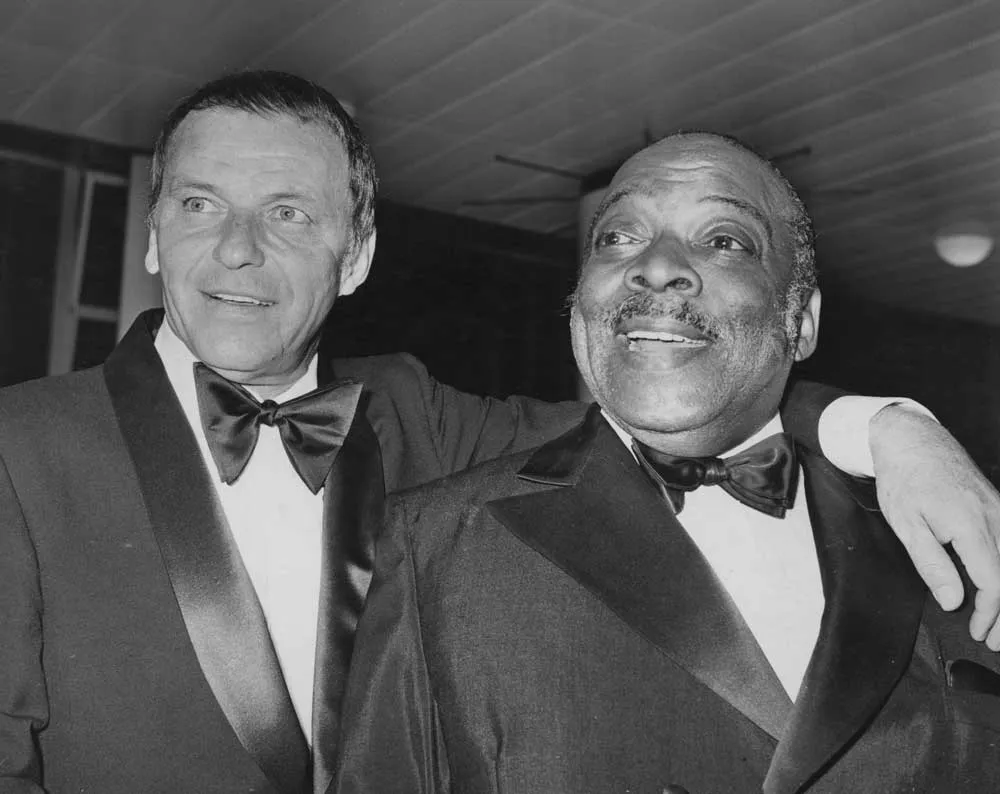Frank Sinatra with bandleader Count Basie at the Royal Festival Hall in London, 8th May 1970