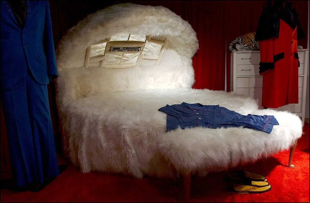 White fur bed purchased by Elvis Presley in the 1970s with built-in radio and television