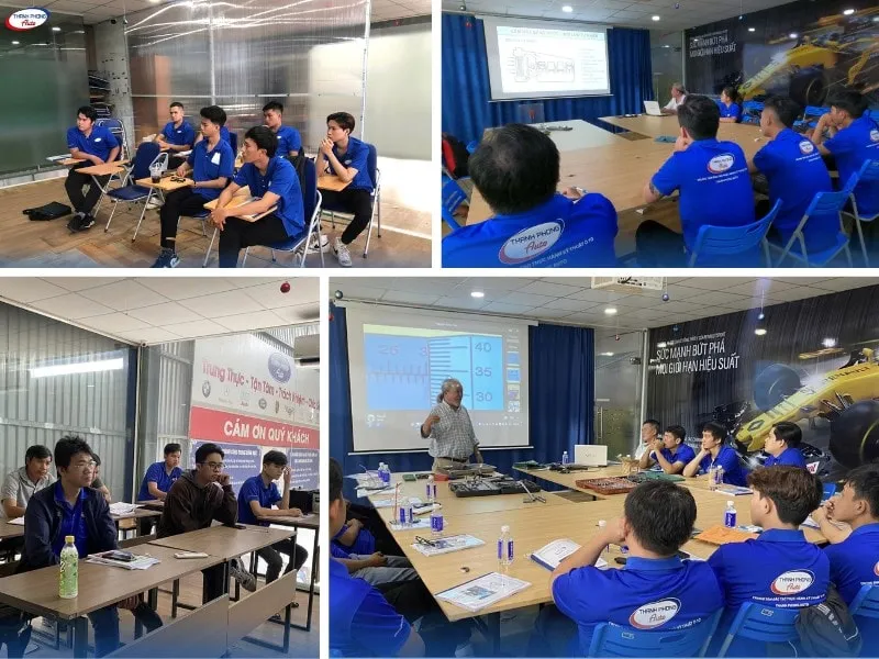 Students engage in a theoretical lesson at Thanh Phong Auto