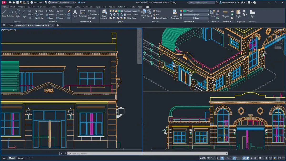 Technical DWG drawing in AutoCAD showcasing geometric information and layers