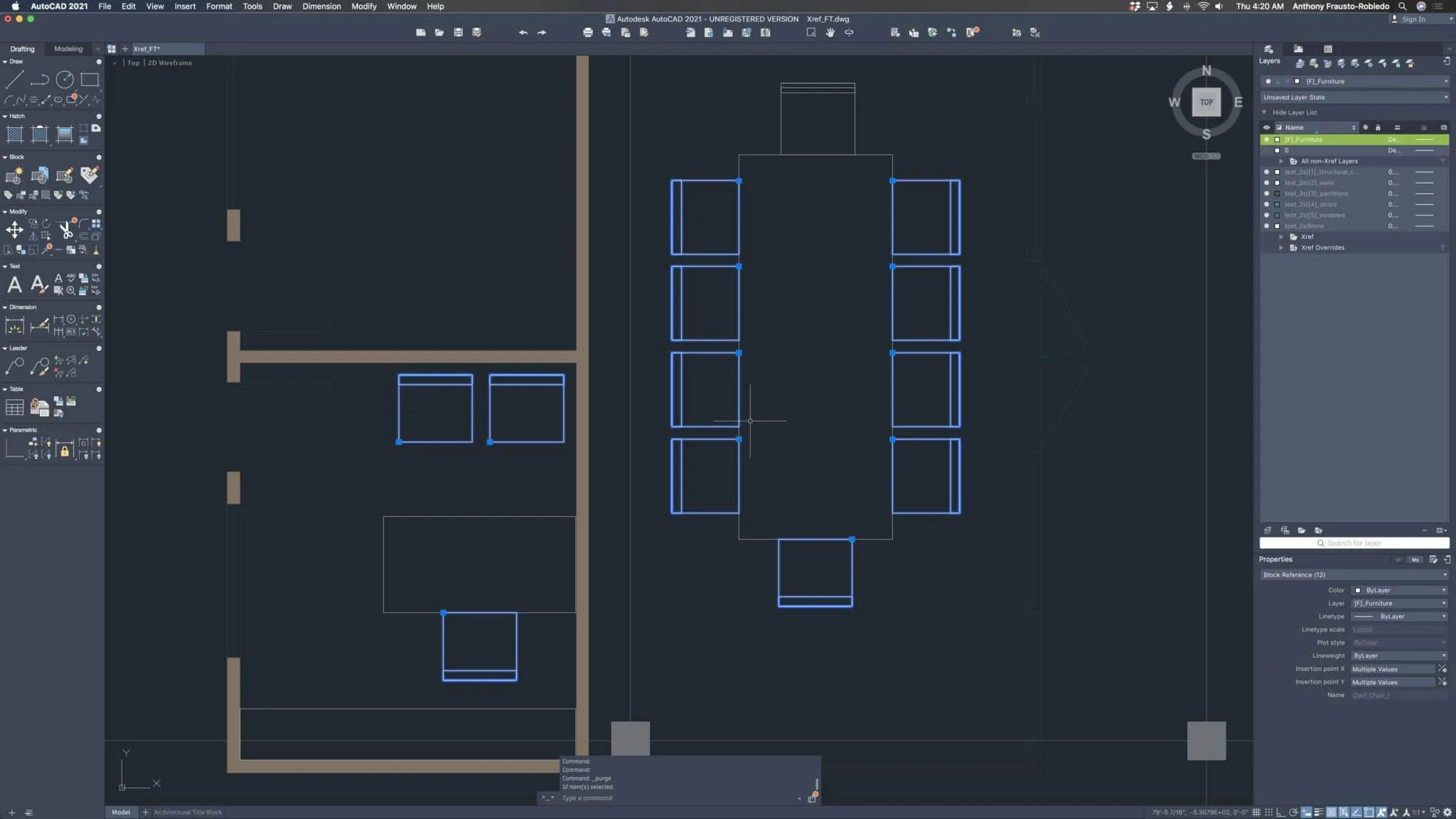 AutoCAD for Mac 2021 interface displaying the integrated command interface and purge functionality