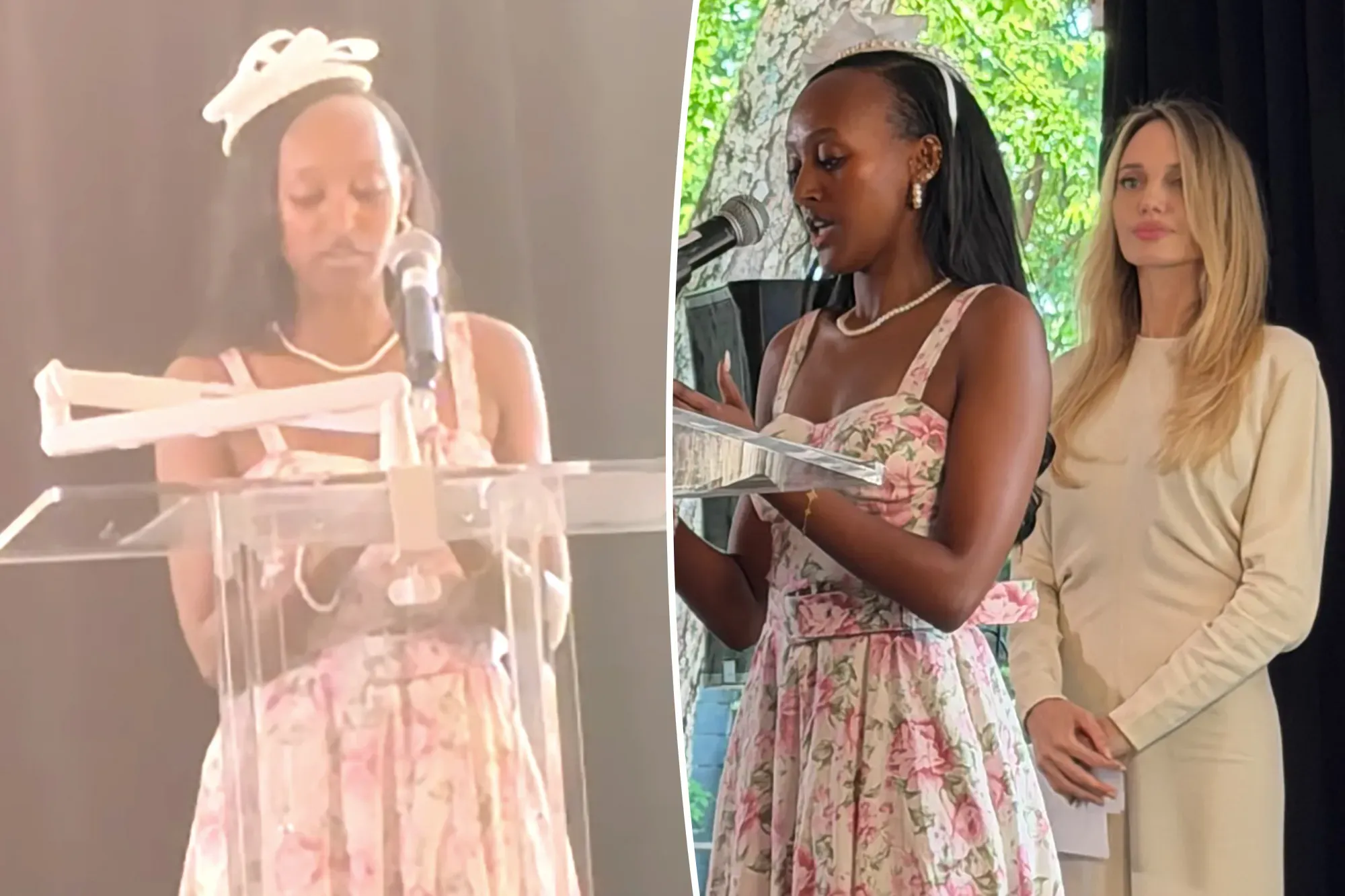 A two-photo collage of Zahara and Angelina Jolie.