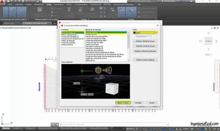 AutoCAD display settings window with layout color customization options