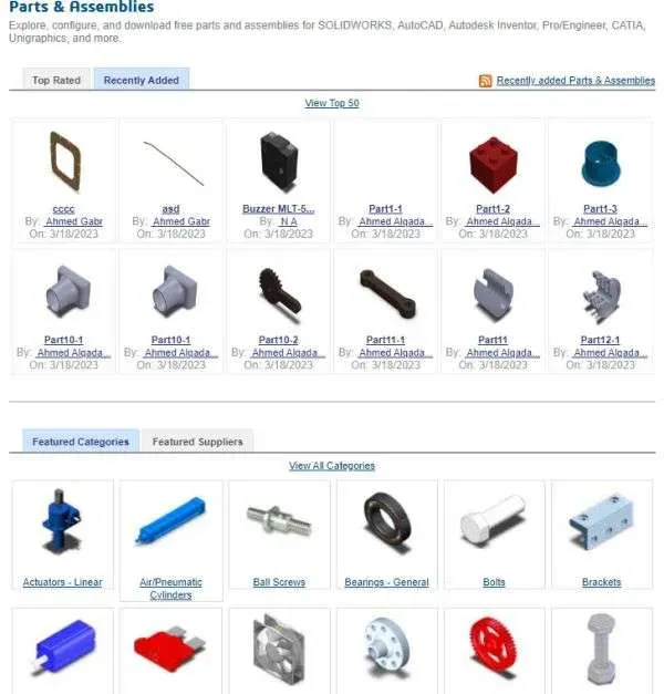 3D Content Central's open library for mechanical CAD blocks