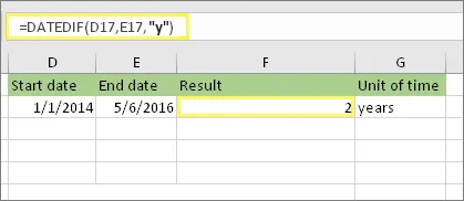 Example of DATEDIF for full years