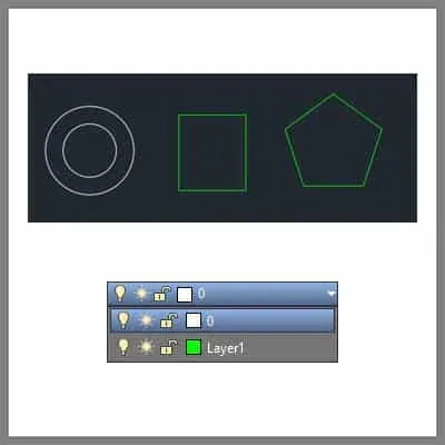 AutoCAD drawing after LAYMRG merge showing former red layer objects now displayed with green layer properties