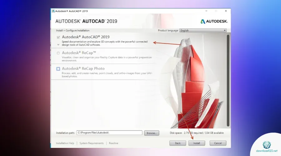 AutoCAD 2019 component selection screen