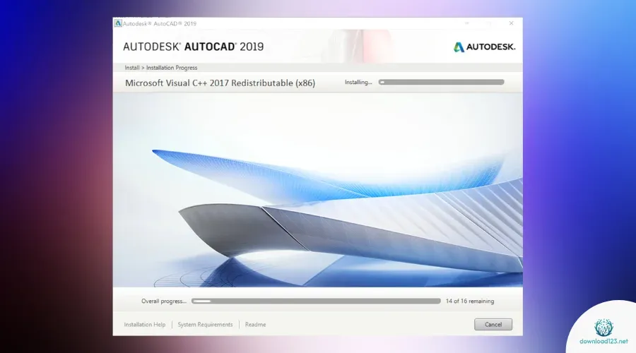 AutoCAD 2019 installation progress